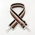 Detail of adjustable 5cm striped cotton bag strap with silver metal swivel hooks - Black Strap Silver Buckle