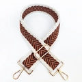 Detail of adjustable woven chevron strap with gold-tone metal hardware and lobster clasps - Khaki-Light Coffee / Silver Clasp