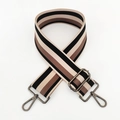 Detail of adjustable 5cm wide striped shoulder strap with gunmetal swivel hooks - Black Gunmetal Buckle
