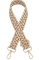 Adjustable wide woven bag strap with brown and beige geometric patterns and gold clips - Brown Matcha Green Square