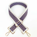 Detail of adjustable woven wide strap with purple V-pattern and gold metal hooks - Khaki-Purple