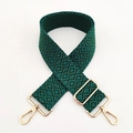 Detail of adjustable woven purse strap with teal geometric pattern and gold buckles - Silver Clasp / Teal
