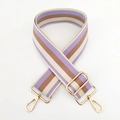 Adjustable 5cm wide striped bag strap with purple and brown weave and gold metal hooks - Purple Gold