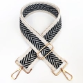 Detail of herringbone pattern wide canvas strap with gold metal lobster clasps - Khaki-Black Grey
