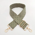 Close-up of geometric jacquard wide bag strap with premium gold metal swivel hooks - Silver Clasp / L4 Green