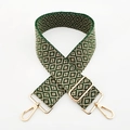 Adjustable 5cm wide jacquard bag strap with green geometric pattern and gold hooks - Silver Clasp / L5 Dark Green