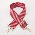Detail eines 5 cm breiten roten Schultergurts mit Hahnentrittmuster und Goldmetallschnallen - Rot