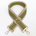 Close-up of adjustable 5cm wide strap with yellow and black arrow weave and gold hooks - Yellow Black