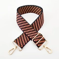 Detail of 5cm wide colorful geometric jacquard woven strap with gold metal buckles - Dark Blue