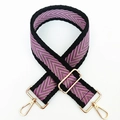 Detail view of 5cm wide purple and brown chevron pattern woven replacement bag strap - Black Edge-Purple Coffee