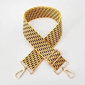 Detail of 5cm wide colorful geometric jacquard woven strap with gold metal buckles - Light Yellow