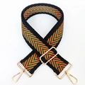Adjustable woven shoulder strap with orange and green chevron patterns and gold hardware - Black Edge-Orange Green