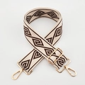 Detail of 5cm ethnic jacquard bag strap with geometric patterns and gold lobster clasps - Beige Base Coffee Diamond / Silver Clasp