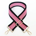 Detail of red and white chevron woven strap with adjustable gold metal buckle and lobster clasp - Black Edge-Bright Red