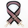 Detail of red and white chevron wide woven strap with premium gold metal hardware - Black Edge-Purple Red