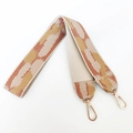 Bohemian geometric wave pattern wide shoulder strap with golden metal swivel hooks - Khaki Brown