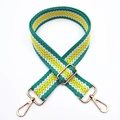 Close-up of colorful green, yellow and white chevron woven strap with gold metal hardware - Green Yellow / Silver Clasp