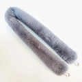 Detail of gray faux fur bag strap featuring soft texture and light gold metal hooks - Long Style / Gray
