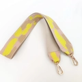 Macro shot of colorful cloud-pattern nylon wide strap with gold metal lobster clasps - Khaki Yellow Pink