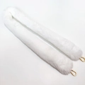 Close-up of fluffy white faux fur bag strap with polished gold-toned metal spring buckles - Long Style / White