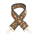 Detailed embroidery texture on wide ethnic style bag strap with gold metal hardware - Silver Clasp / Orange Green