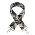 Adjustable geometric diamond jacquard bag strap with gold metal swivel lobster clasps - A-1 Black Khaki