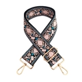 Detail of bohemian floral embroidery on wide adjustable shoulder strap with gold hardware - Silver Clasp / Light Pink Blue Marble