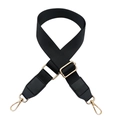 Adjustable black nylon shoulder strap with leather ends and gold-toned metal clasps - Black