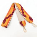 Detail of colorful geometric woven strap with orange and purple zigzag patterns - Khaki Orange Yellow