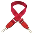 Detail of red nylon replacement bag strap with golden lobster clasps and leather ends - Silver Clasp / Red