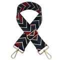 Close-up of jacquard woven geometric bag strap with golden metal lobster clasps - A-4 Black Blue Wine Red