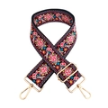 Ethnic style wide embroidered shoulder strap with floral patterns and gold metal hooks - Silver Clasp / Rose Red Yellow Blue