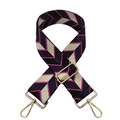 Close-up of colorful chevron jacquard woven bag strap with gold lobster clasps and buckles - Gold Buckle / A-5 Black Rose Red Purple