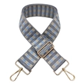 Close-up of blue and brown checkered wide bag strap with gold metal lobster clasps - Grey and Beige Blue