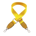 Close-up of bright yellow nylon bag strap with gold metal hardware and leather ends - Silver Clasp / Yellow