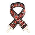 Detail of bohemian ethnic embroidered wide bag strap with golden metal swivel hooks - Khaki Red