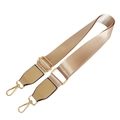 Detail of champagne gold nylon shoulder strap with metallic swivel hooks and leather trim - Khaki