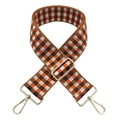 Adjustable checkerboard guitar style wide strap with gold metal buckles for bags - Brown and Orange