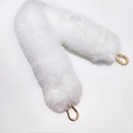Detail of fluffy white faux fur bag strap with polished gold metal lobster clasps - Short Style / White