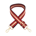 Detail of red and beige striped woven shoulder strap with polished gold metal buckles - Silver Clasp / Wine Red Khaki