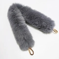 Detail of soft grey faux fur handbag strap featuring shiny gold metal lobster clasps - Short Style / Gray