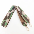 Detail of wide woven bag strap with green and brown geometric pattern and gold clasps - Deep Khaki Green
