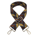 Close-up of geometric chevron pattern wide bag strap with light gold metal swivel hooks - A-10 Dark Brown Yellow