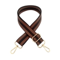 Détail de la bandoulière rayée réglable avec des mousquetons en métal doré poli - Kaki Foncé Café