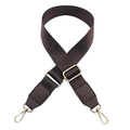 Detail of dark brown nylon bag strap with gold hardware and reinforced leather stitching - Coffee / Gold Buckle