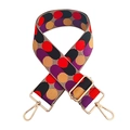 Close-up of 5cm wide colorful jacquard strap with gold metal hooks and buckle - Y6 Yellow Purple Black Red