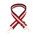 Détail de la bandoulière ajustable en toile à rayures rouges, blanches, noires et dorées - Bordeaux-Blanc-Bordeaux