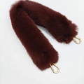 Detail of burgundy faux fur bag strap with polished golden U-shaped metal hooks - Short Style / Light Coffee