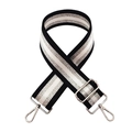 Close-up of adjustable 5cm wide replacement strap with silver metallic thread and hooks - Black+Silver Buckle