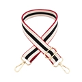Adjustable striped shoulder strap with red, white, black pattern and gold metal hooks - Silver Clasp / Wine Red Border - Cream Black